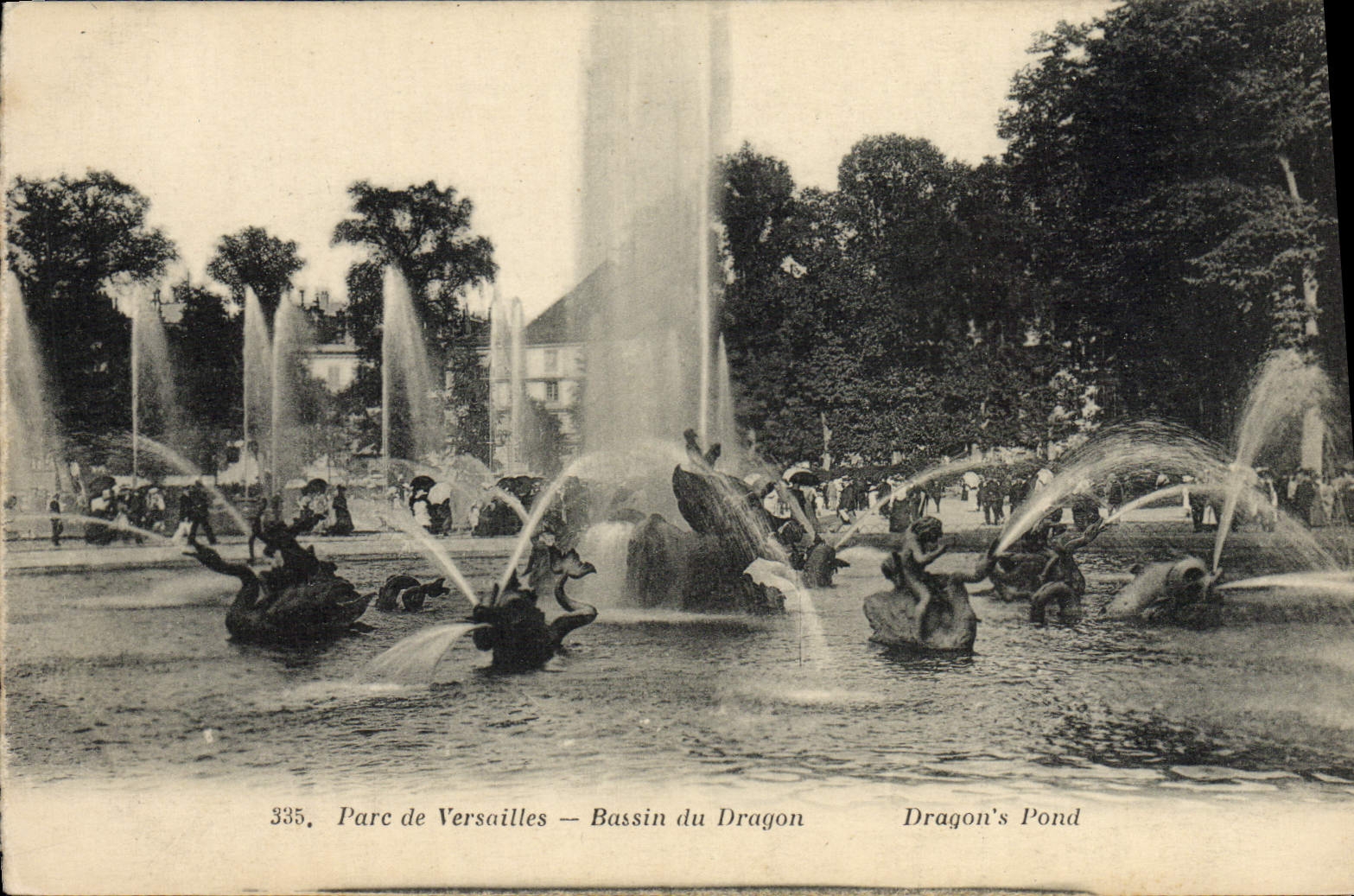 VINTAGE POSTCARD Park of Versailles Basin of the Dragon