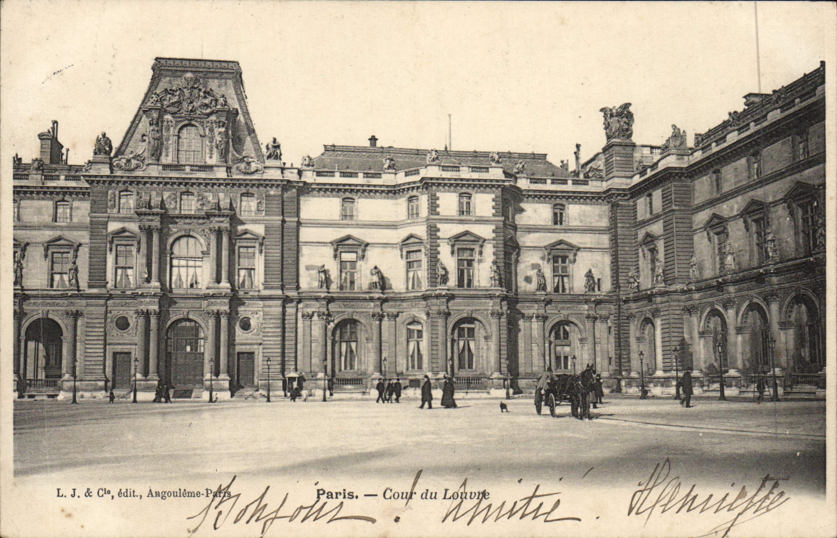 VINTAGE POSTCARD Paris Court of Louvre