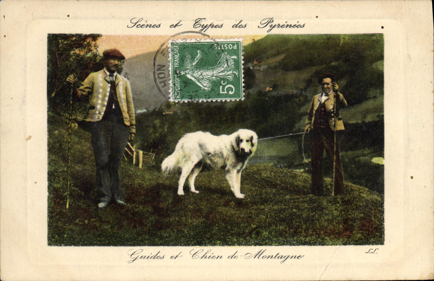 VINTAGE POSTCARD Alpinism the Pyrenees Guides and dog of mountain