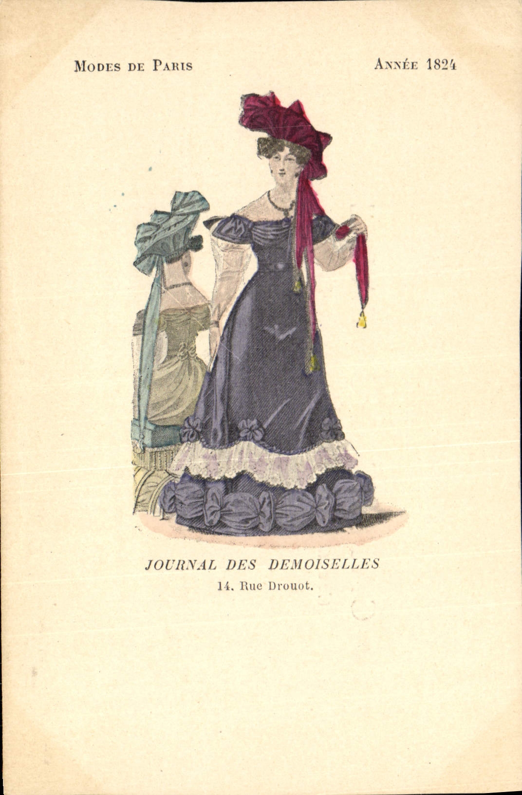 CPA Mode Coiffe Femme Journal des demoiselles Rue Drouot Annee 1824