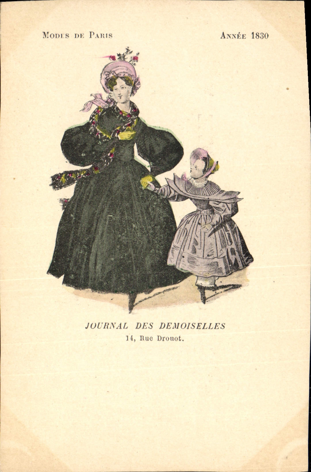 CPA Mode Coiffe Femme Journal des demoiselles Rue Drouot Annee 1830
