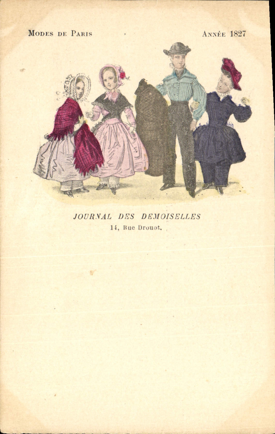 CPA Mode Coiffe Femme Journal des demoiselles Rue Drouot Annee 1827