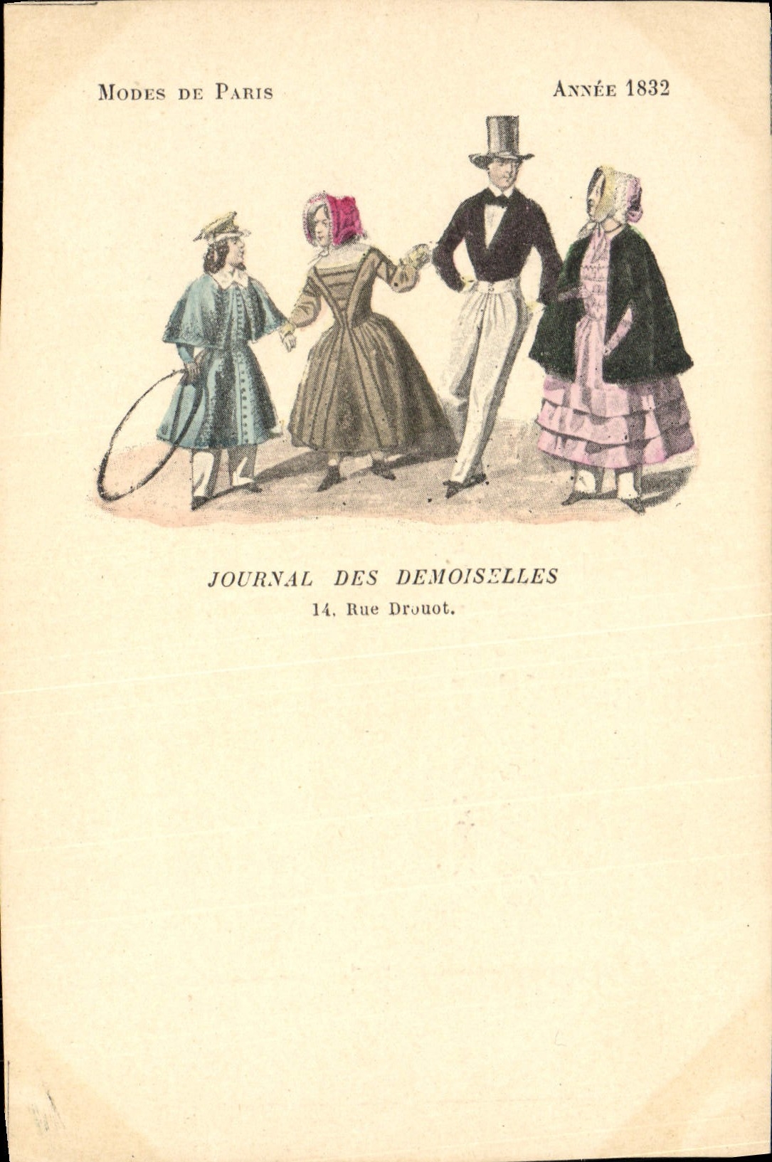 CPA Mode Coiffe Femme Journal des demoiselles Rue Drouot Annee 1832
