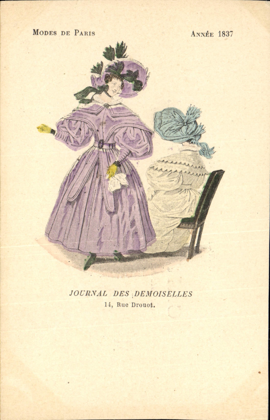 CPA Mode Coiffe Femme Journal des demoiselles Rue Drouot Annee 1837