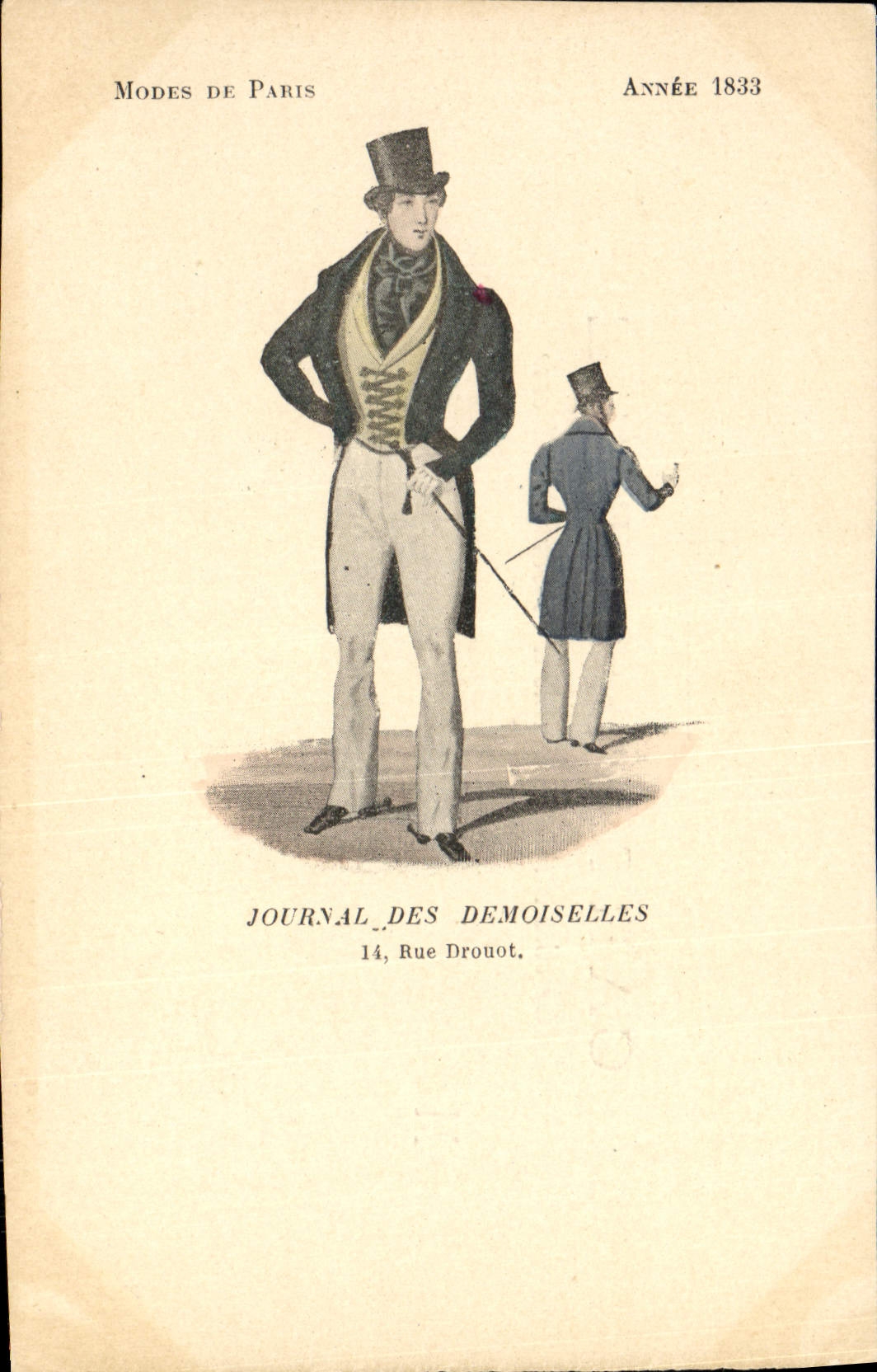 CPA Mode Coiffe Femme Journal des demoiselles Rue Drouot Annee 1833