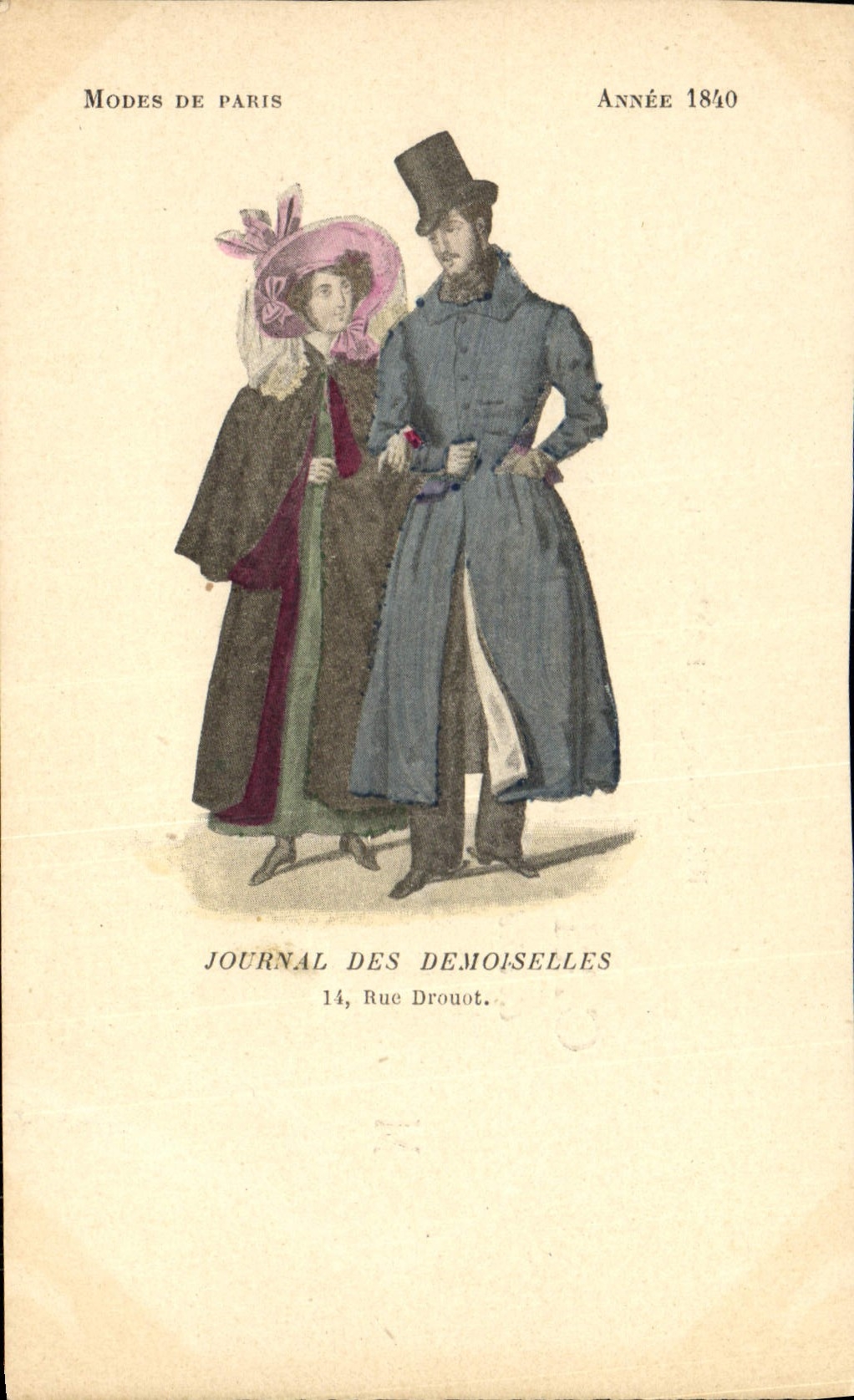 CPA Mode Coiffe Femme Journal des demoiselles Rue Drouot Annee 1840