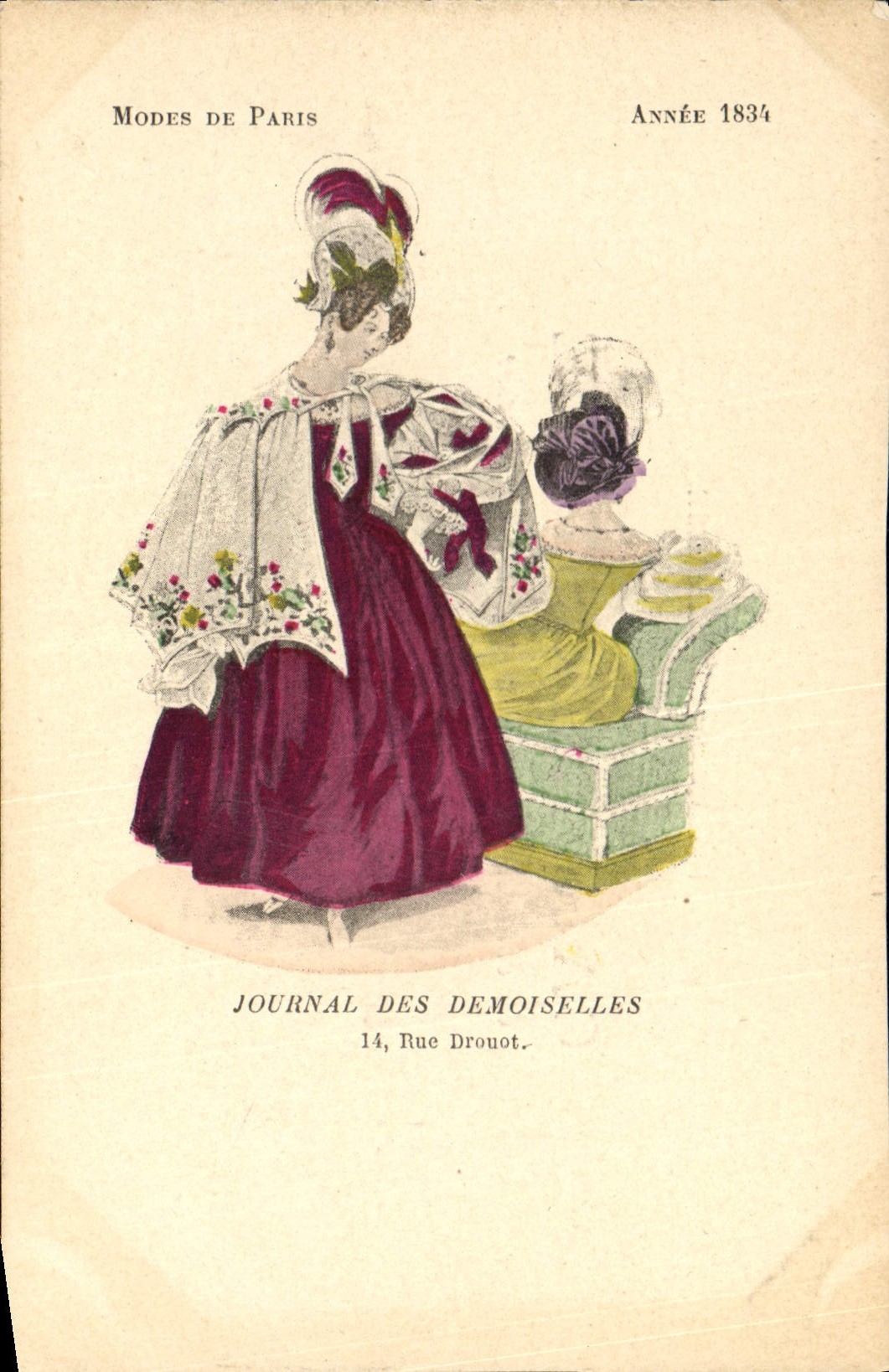 CPA Mode Coiffe Femme Journal des demoiselles Rue Drouot Annee 1834