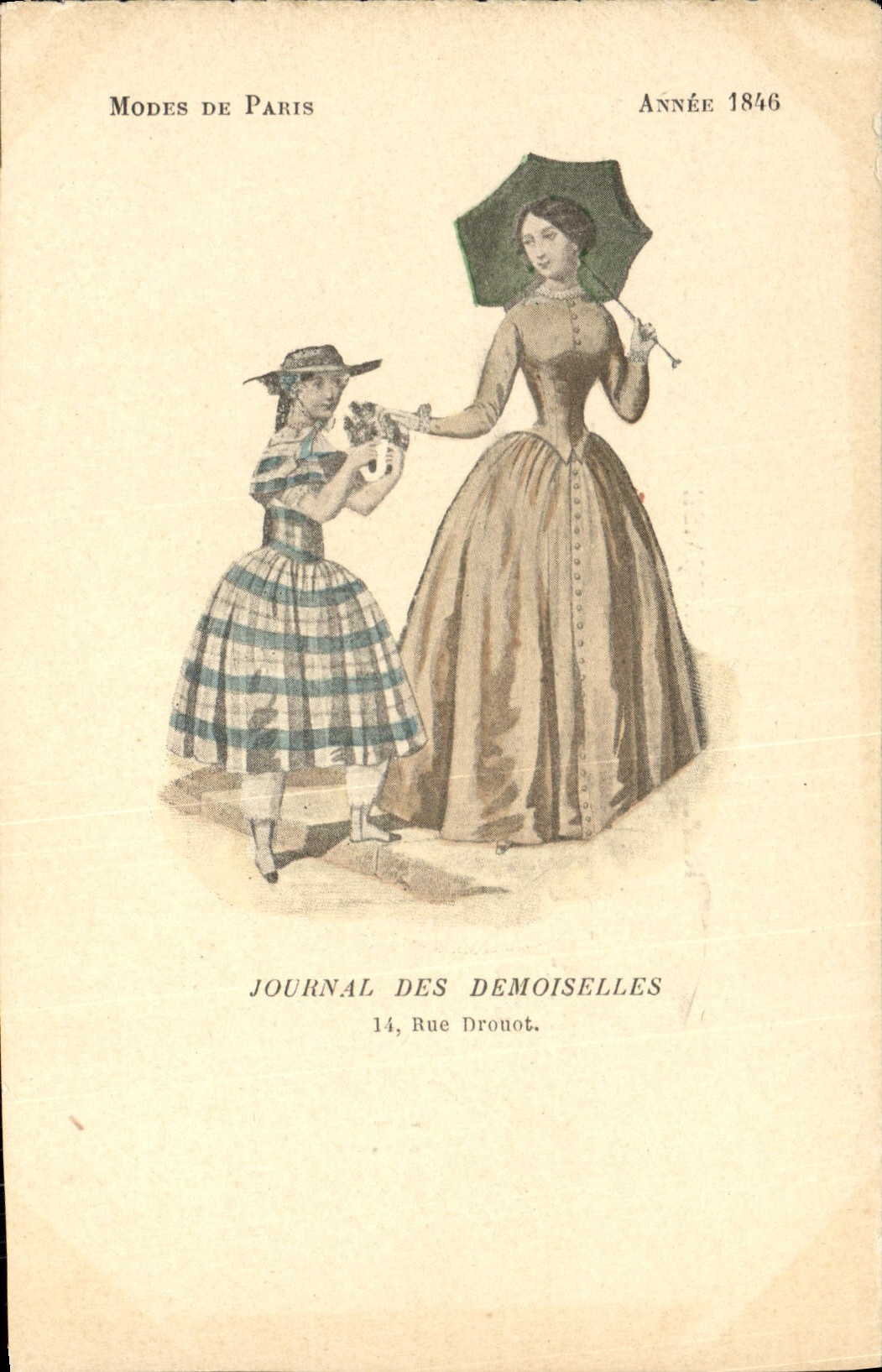 CPA Mode Coiffe Femme Journal des demoiselles Rue Drouot Annee 1846