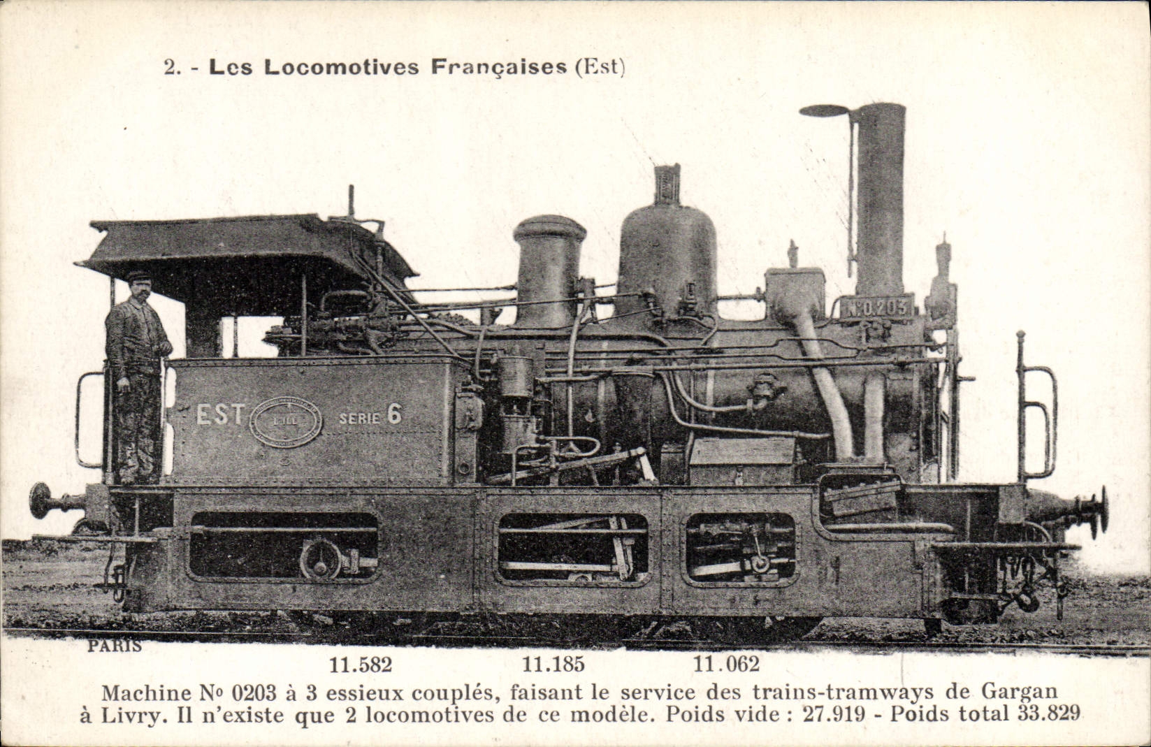 VINTAGE POSTCARD Train Engine Machine 0203 has 3 axles couples