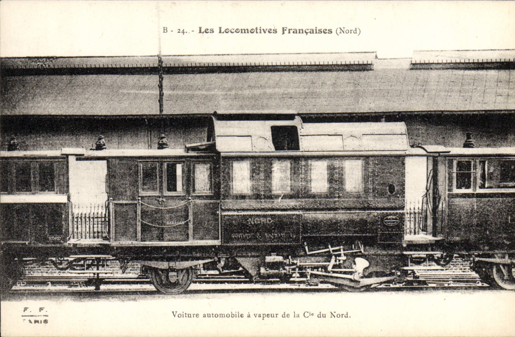 CPA Train Locomotive Voiture automobile a vapeur de la Cie du Nord