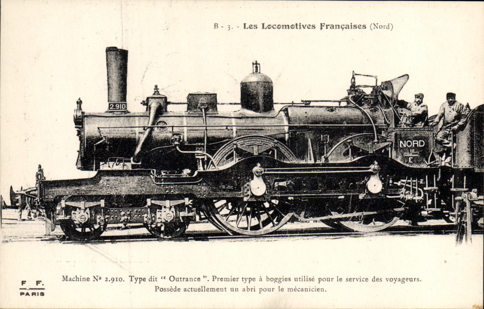 El tipo de la máquina 2.910 del motor del tren de la POSTAL de la VENDIMIA dice Outrance