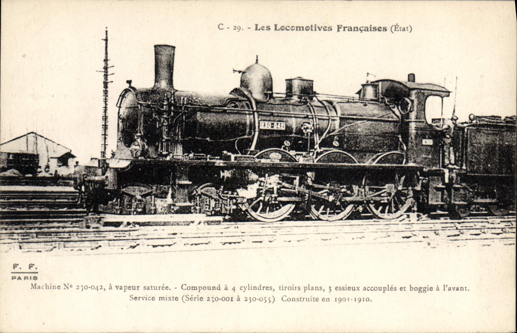 VINTAGE POSTCARD Train Engine Machine 230.042 has vapor saturee
