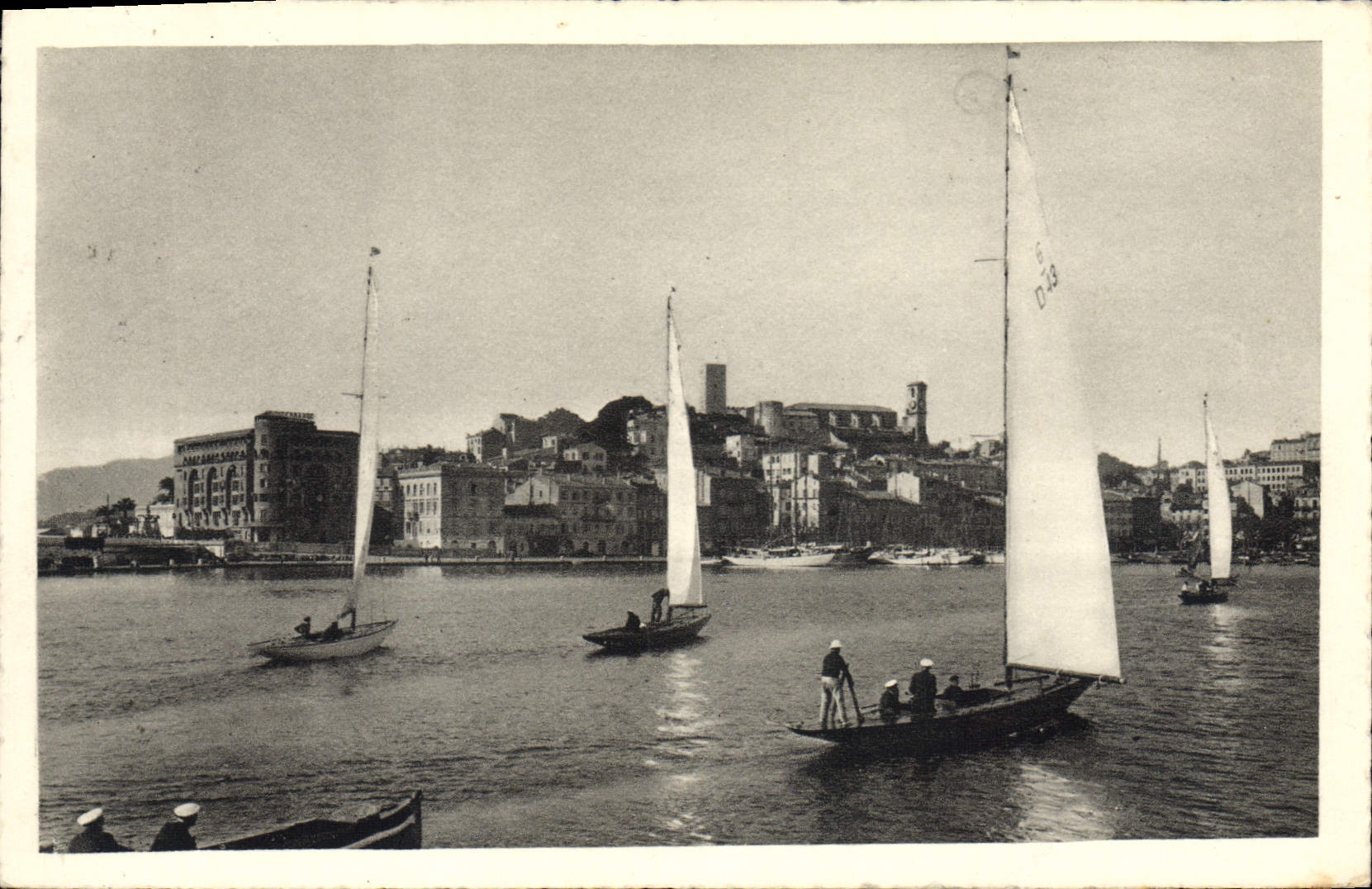 VINTAGE POSTCARD Sailing Boat Cannes the port and the Mount Knight