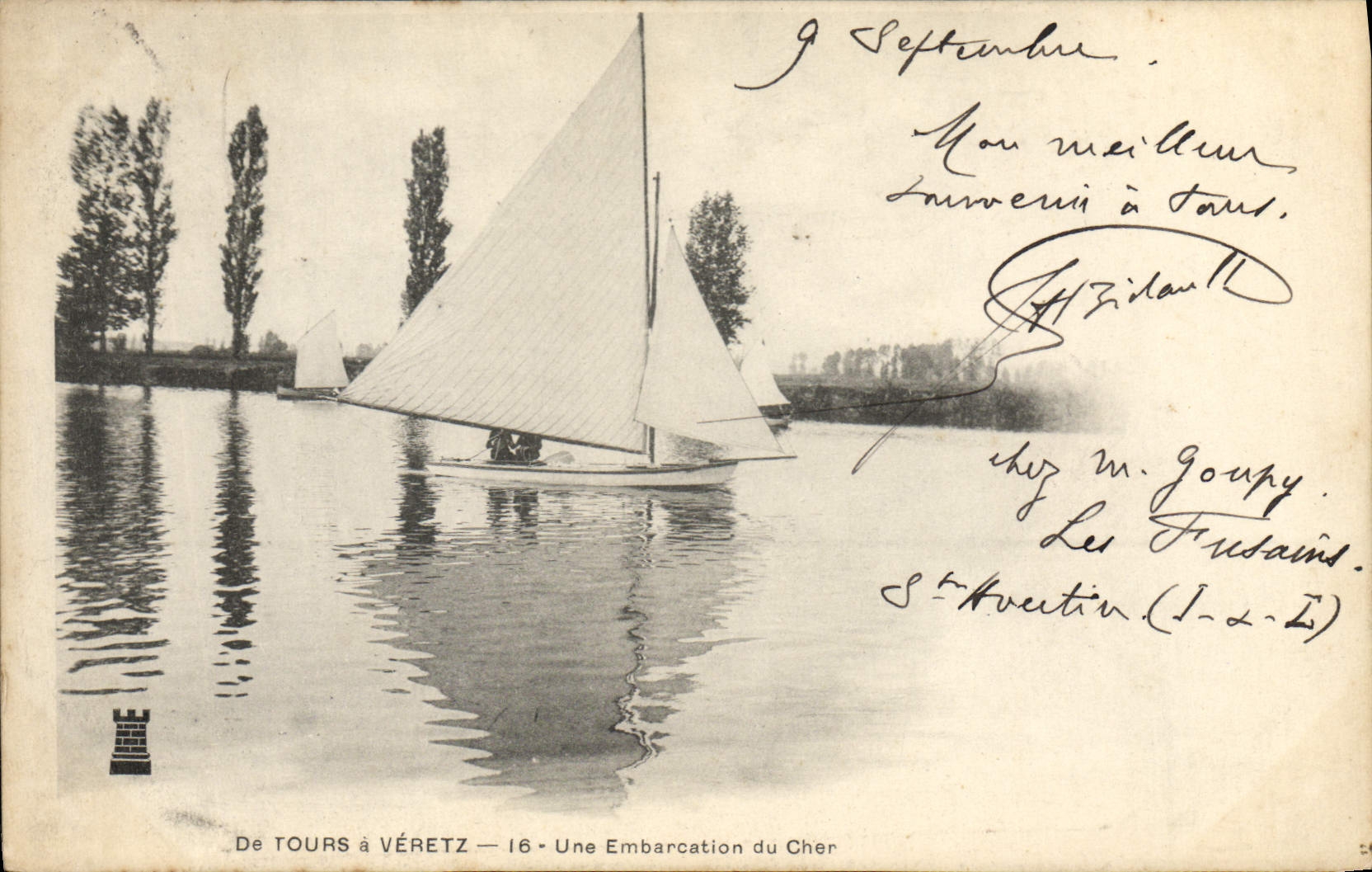 VINTAGE POSTCARD Sailing Bateau Of Tours has Veretz a boat of Expensive