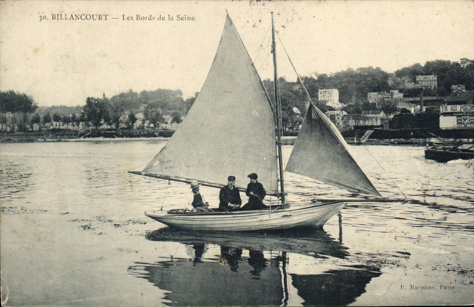 VINTAGE POSTCARD Sailing Boat Billancourt edges of the Seine