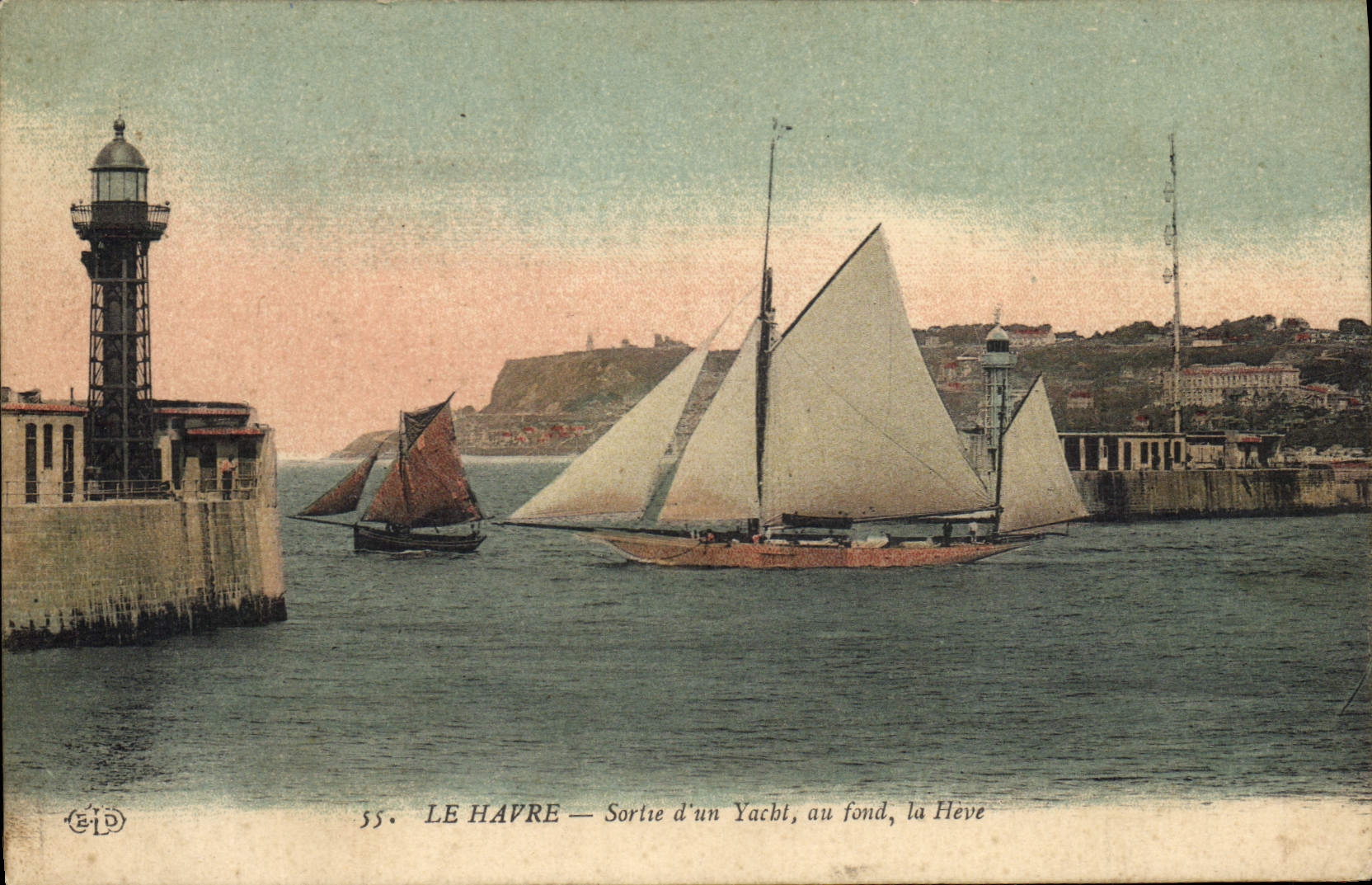 VINTAGE POSTCARD Sailing Boat Le Havre Left dun yacht at the bottom Heve