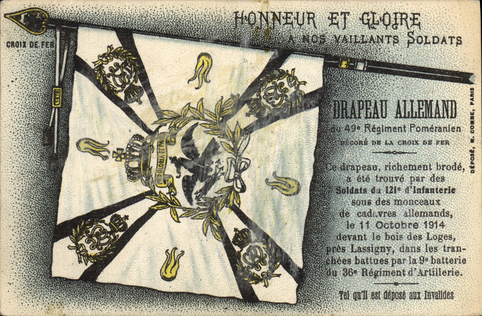 VINTAGE POSTCARD Militaria German Flag 49eme Pomeranien regiment