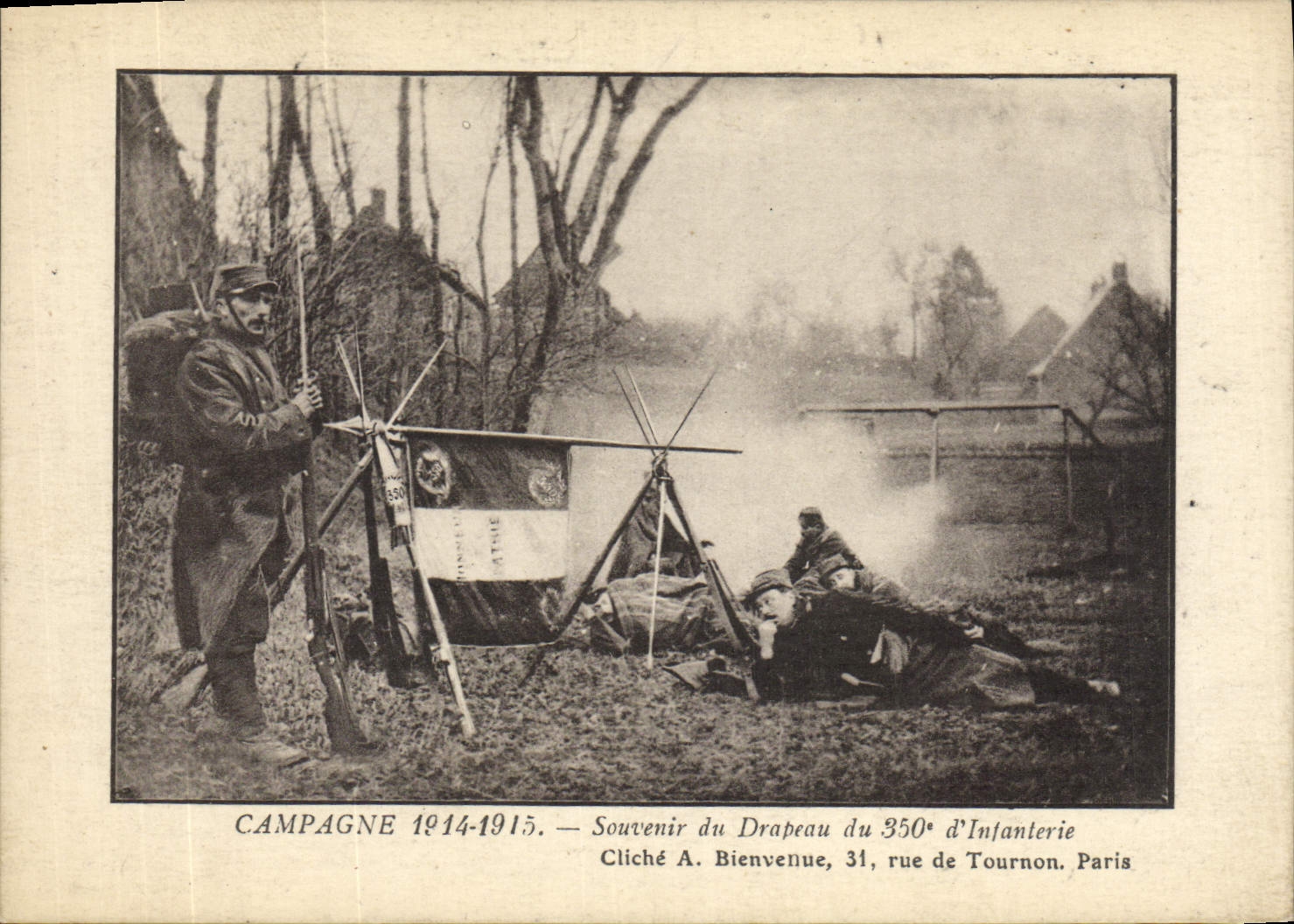Campaña de comercialización de Militaria de la POSTAL de la VENDIMIA 1914 1915 a recordar de la bandera del 350eme de la infantería