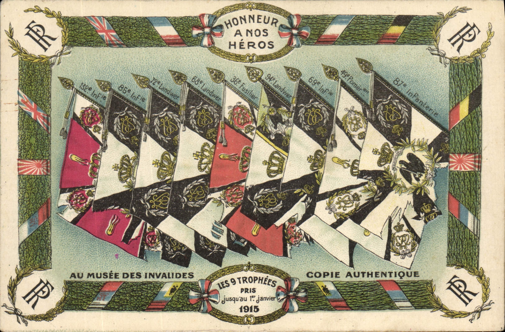 VINTAGE POSTCARD Militaria the 9 trophies Paris Museum of the Invalids