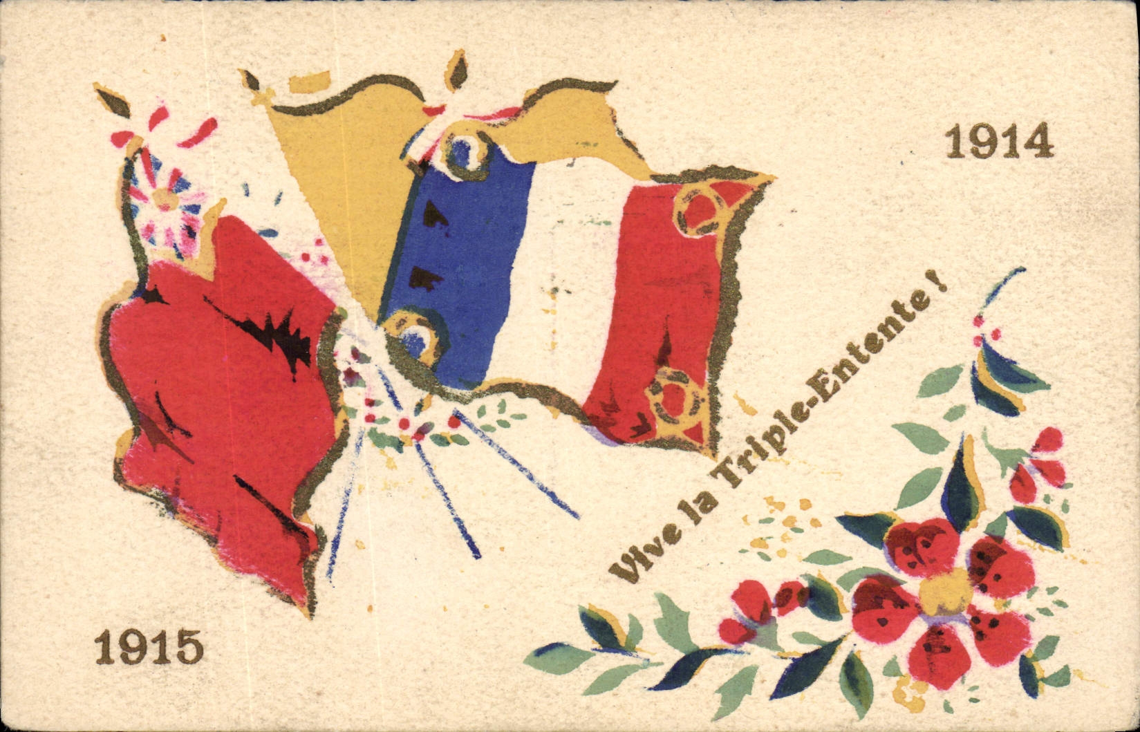 VINTAGE POSTCARD Militaria Flags Triple Alliance