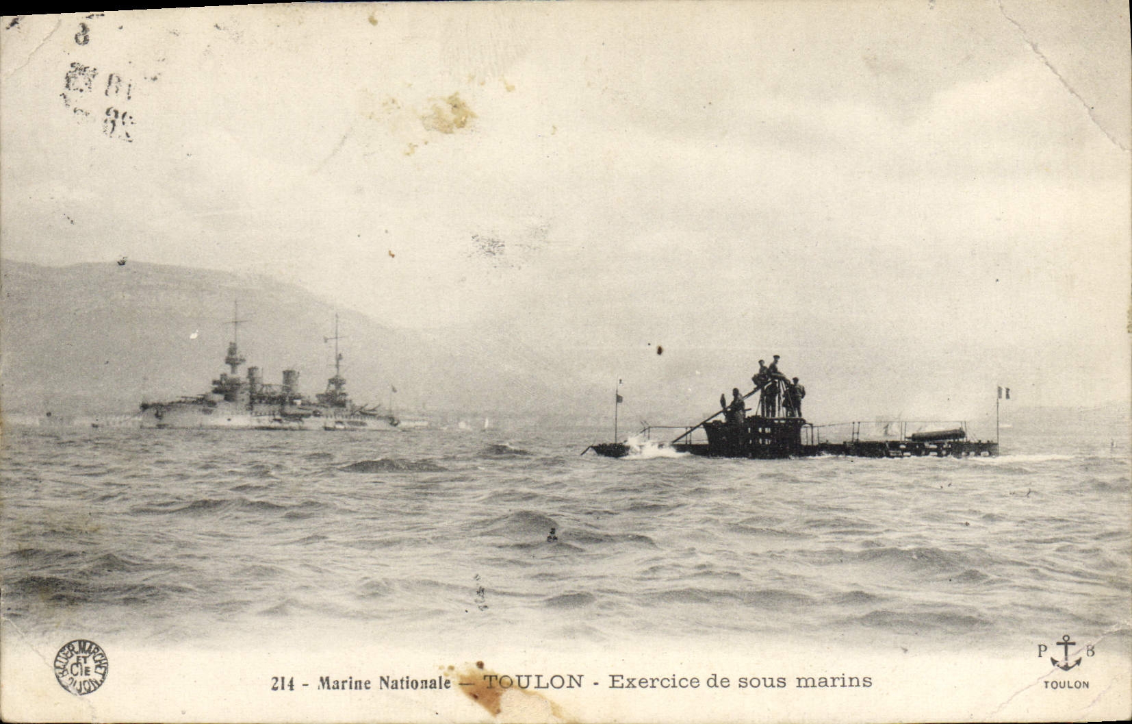 CPA Bateau de guerre Toulon Exercice de sous marins Sous-marin