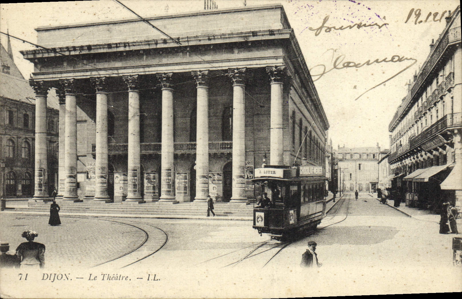 VINTAGE POSTCARD the Theater Dijon Tram