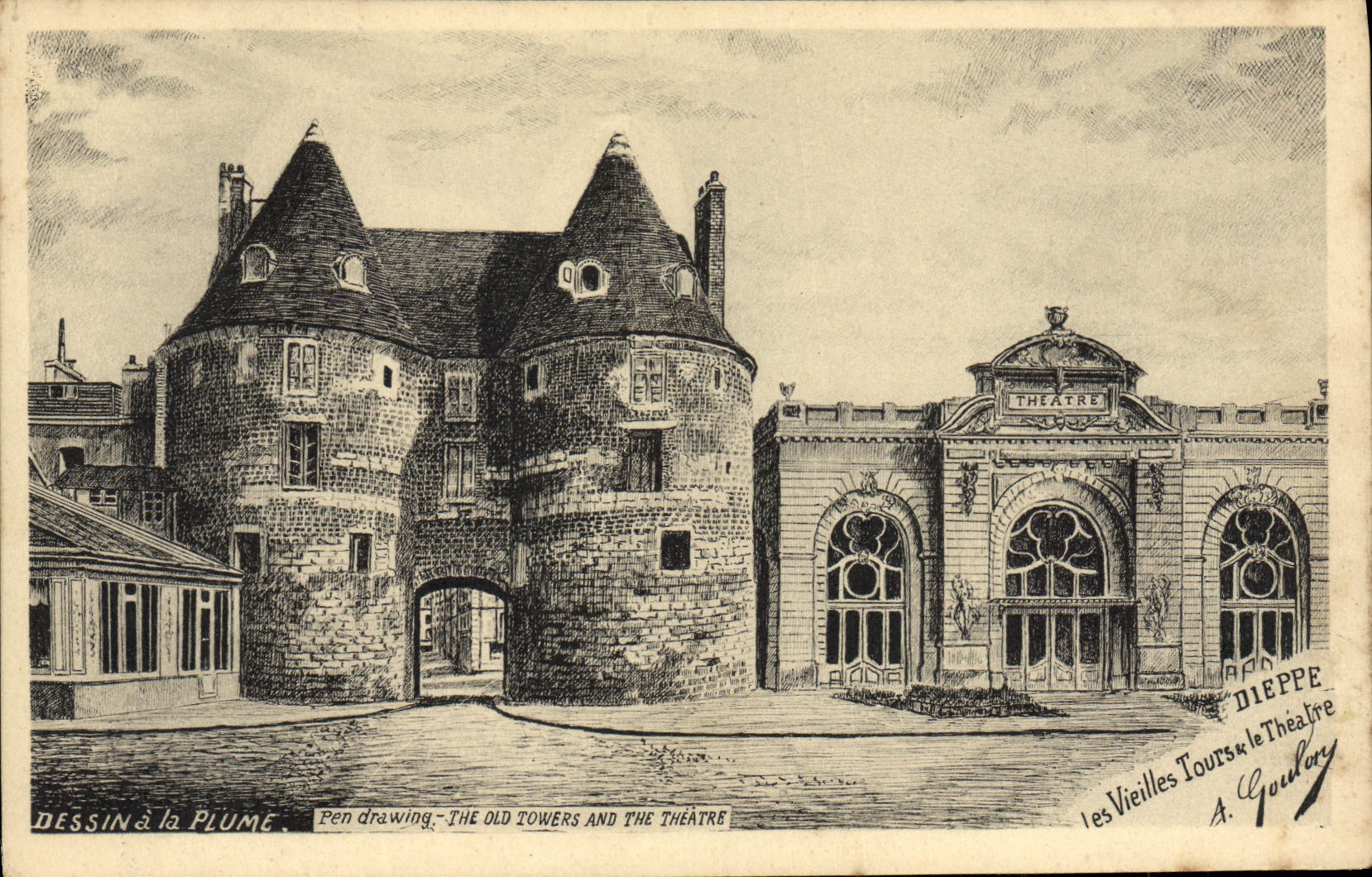 CPA Dieppe Les vieilles tours et le Theatre 