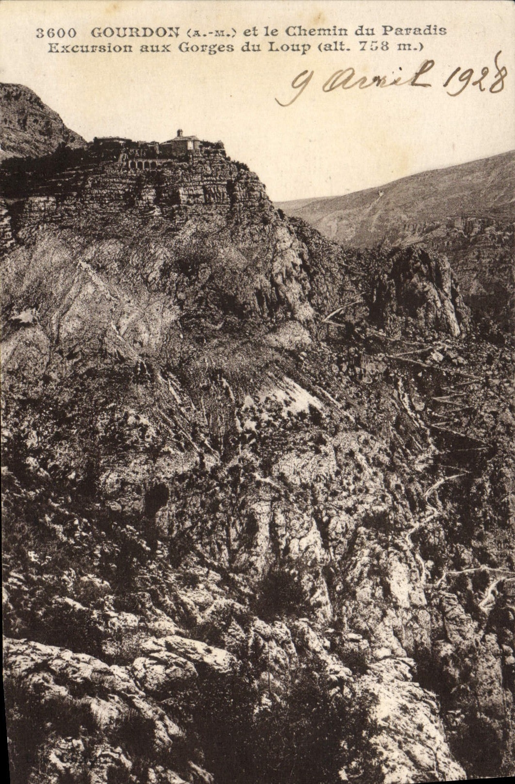 VINTAGE POSTCARD Gourdon And the Way Of the Paradise Excursion to the throats of the Wolf