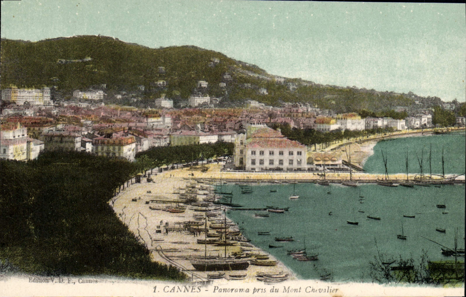 VINTAGE POSTCARD Cannes Panorama Close to the Mount Knight Boats