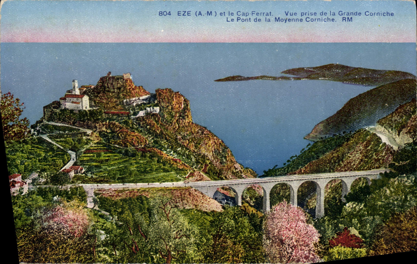 POSTAL Eze de la VENDIMIA y el cabo Ferrat vista de la cornisa grande el puente de la cornisa media