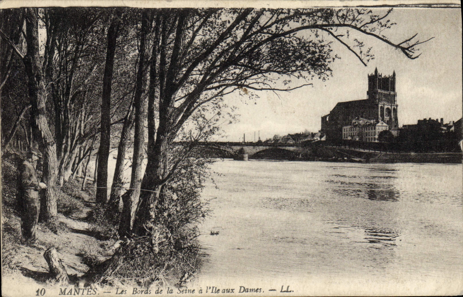 CPA Mantes Les Bords De la Seine A I'Ile Aux Dames Peche Pecheur