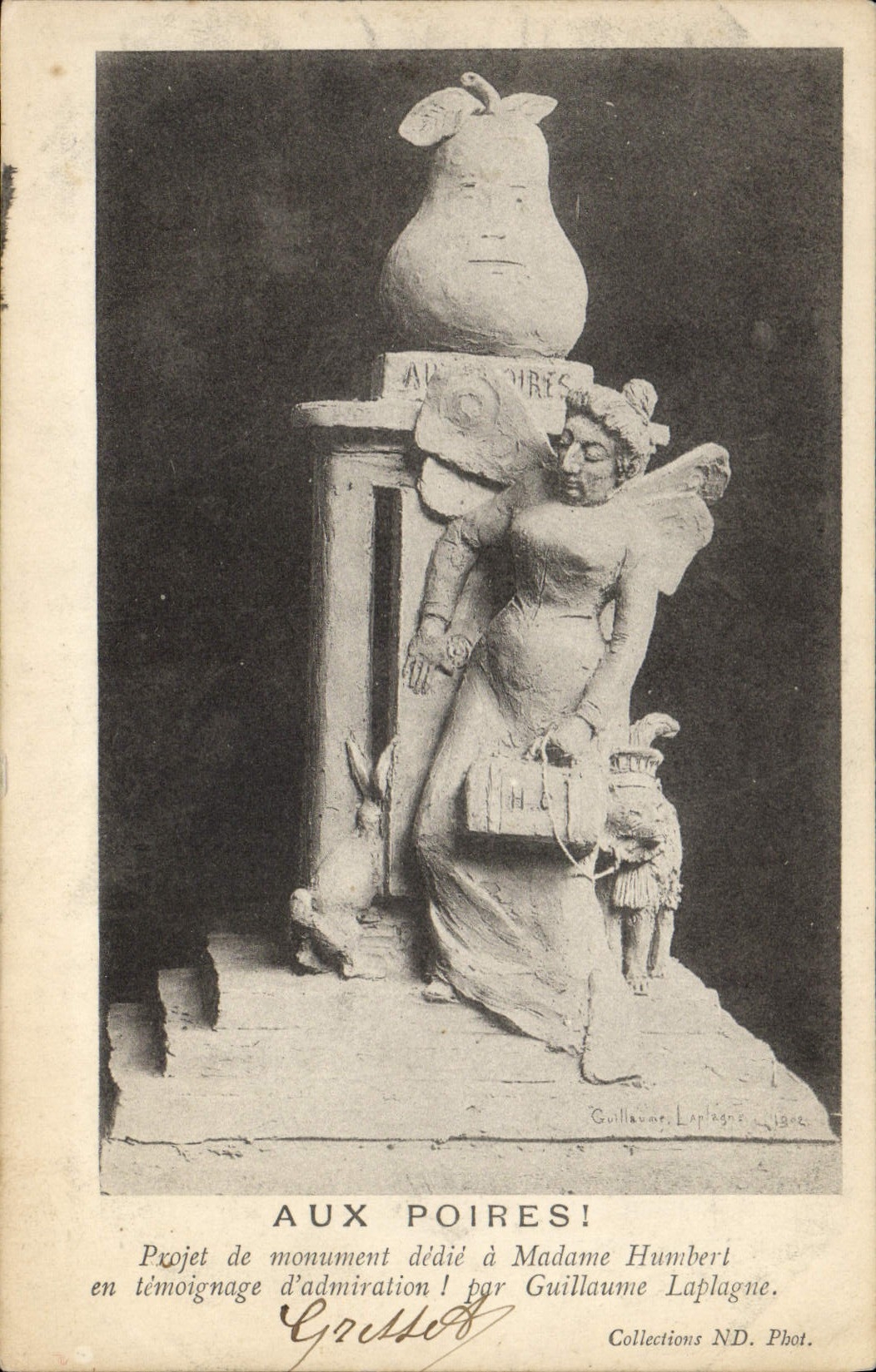 VINTAGE POSTCARD With Pears! Project of monument dedicates has Mrs Humbert Guillaume Lapagne