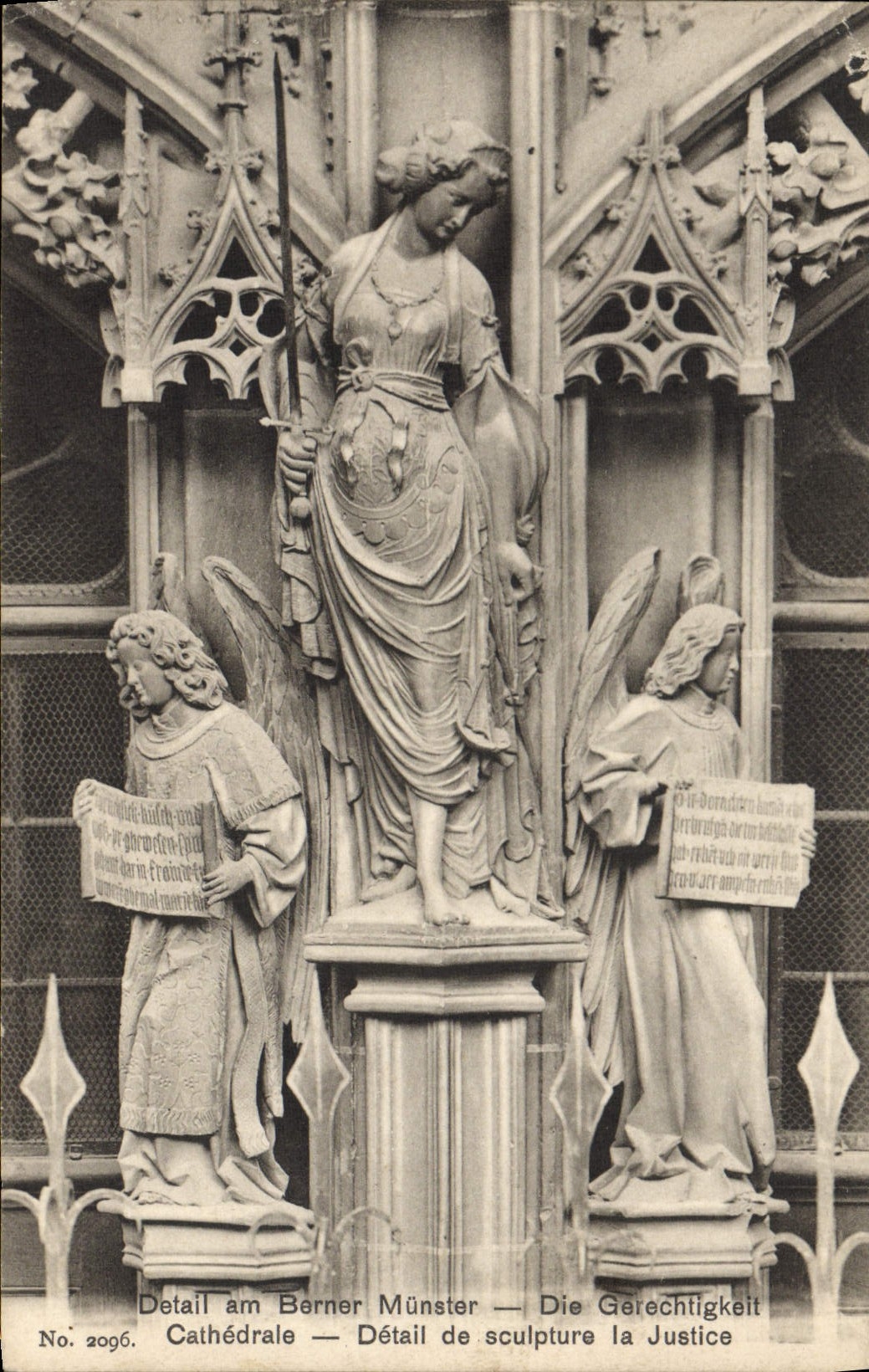 VINTAGE POSTCARD Cathedral Detail of sculpture justice