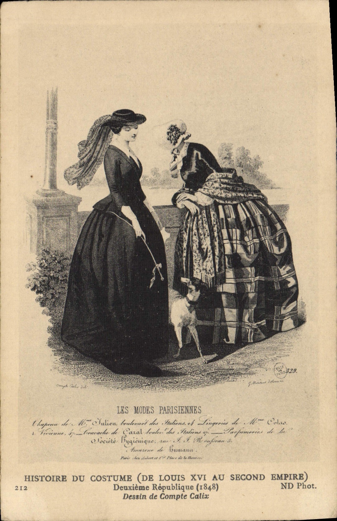 CPA Mode Costume parisien Histoire du costume de Louis XVI au Second Empire Deuxieme Republique Chien 
