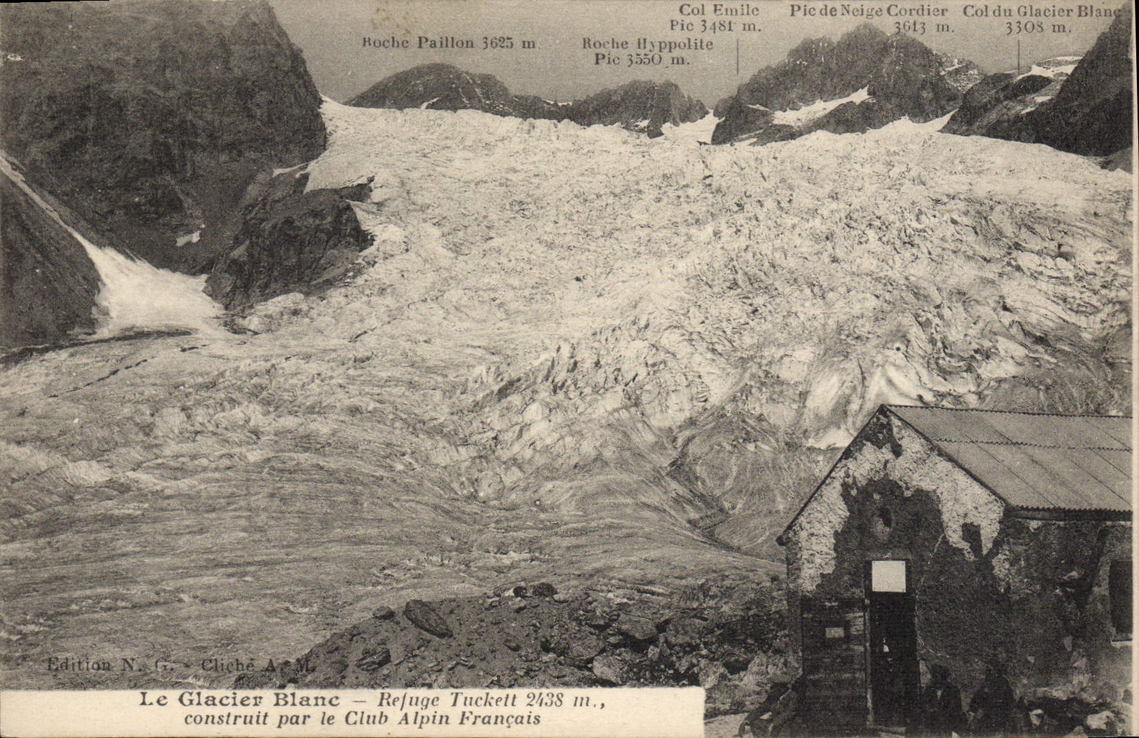 VINTAGE POSTCARD Alpinism the white glacier Tuckett Refuge built by the French alpine club