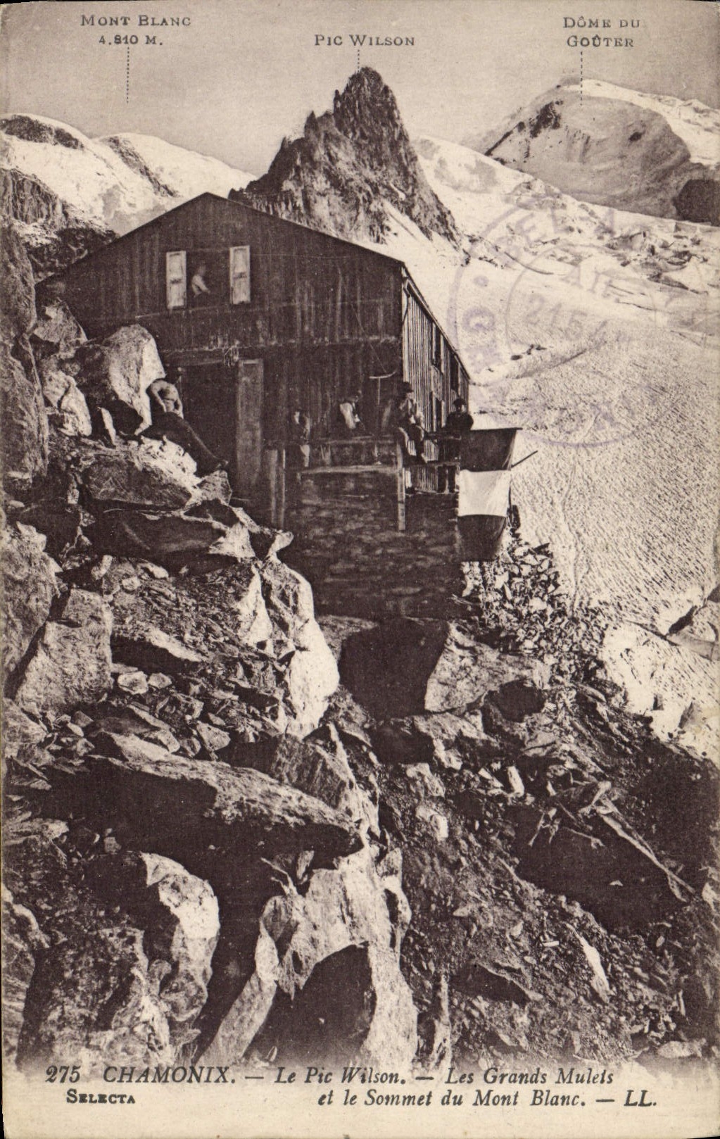 Alpinismo de Chamonix de la POSTAL de la VENDIMIA las mulas grandes máximas de Wilson y la tapa de Mont Blanc