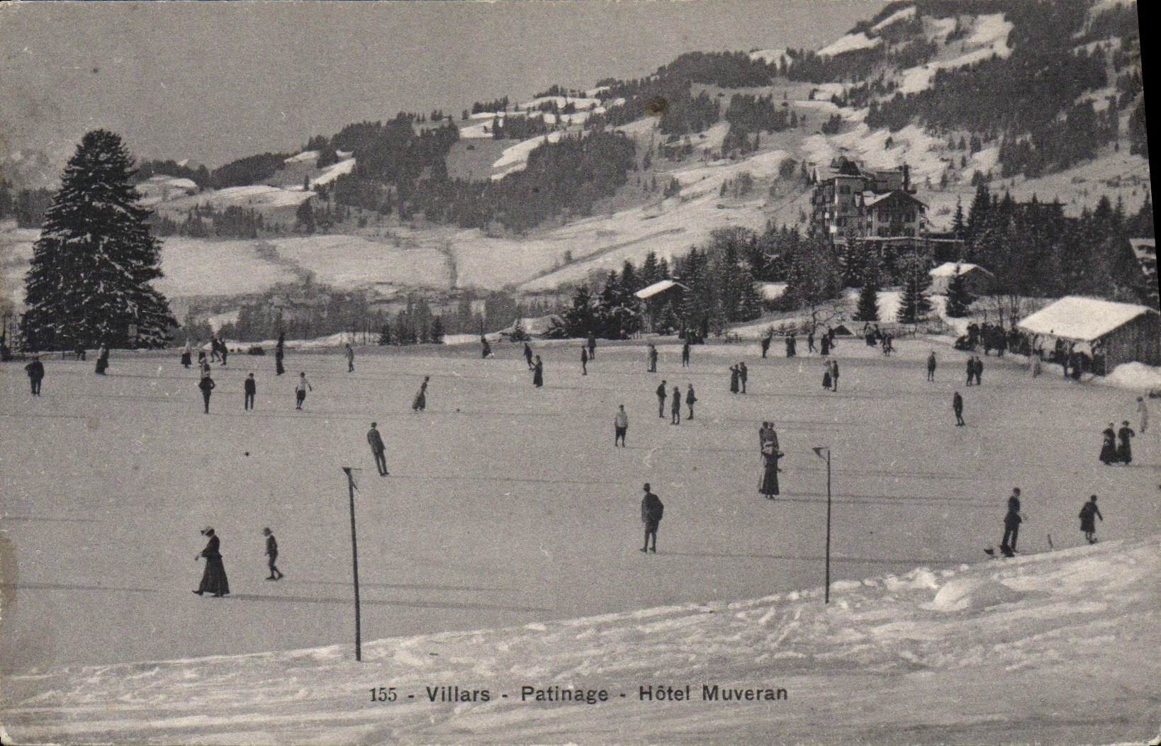 VINTAGE POSTCARD Winter sports Ice-skating Villars Muveran Hotel