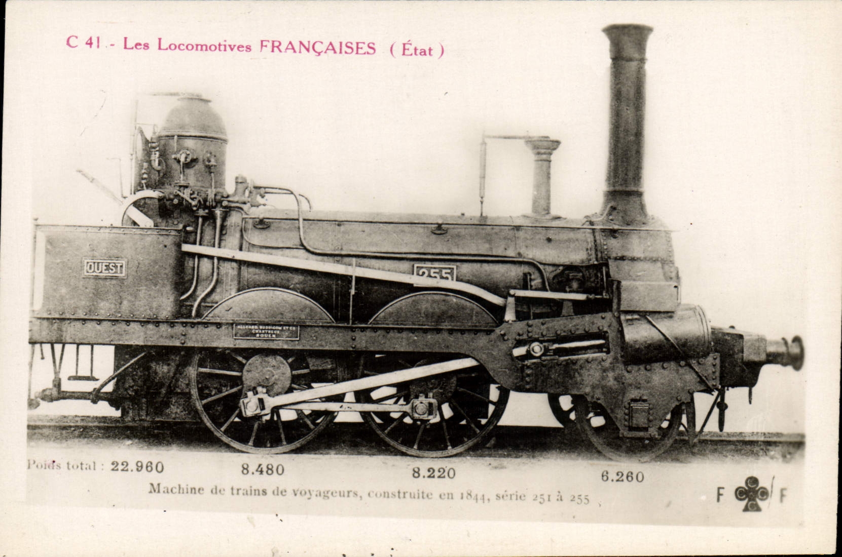 VINTAGE POSTCARD Train Engine Machine of passenger trains 1844