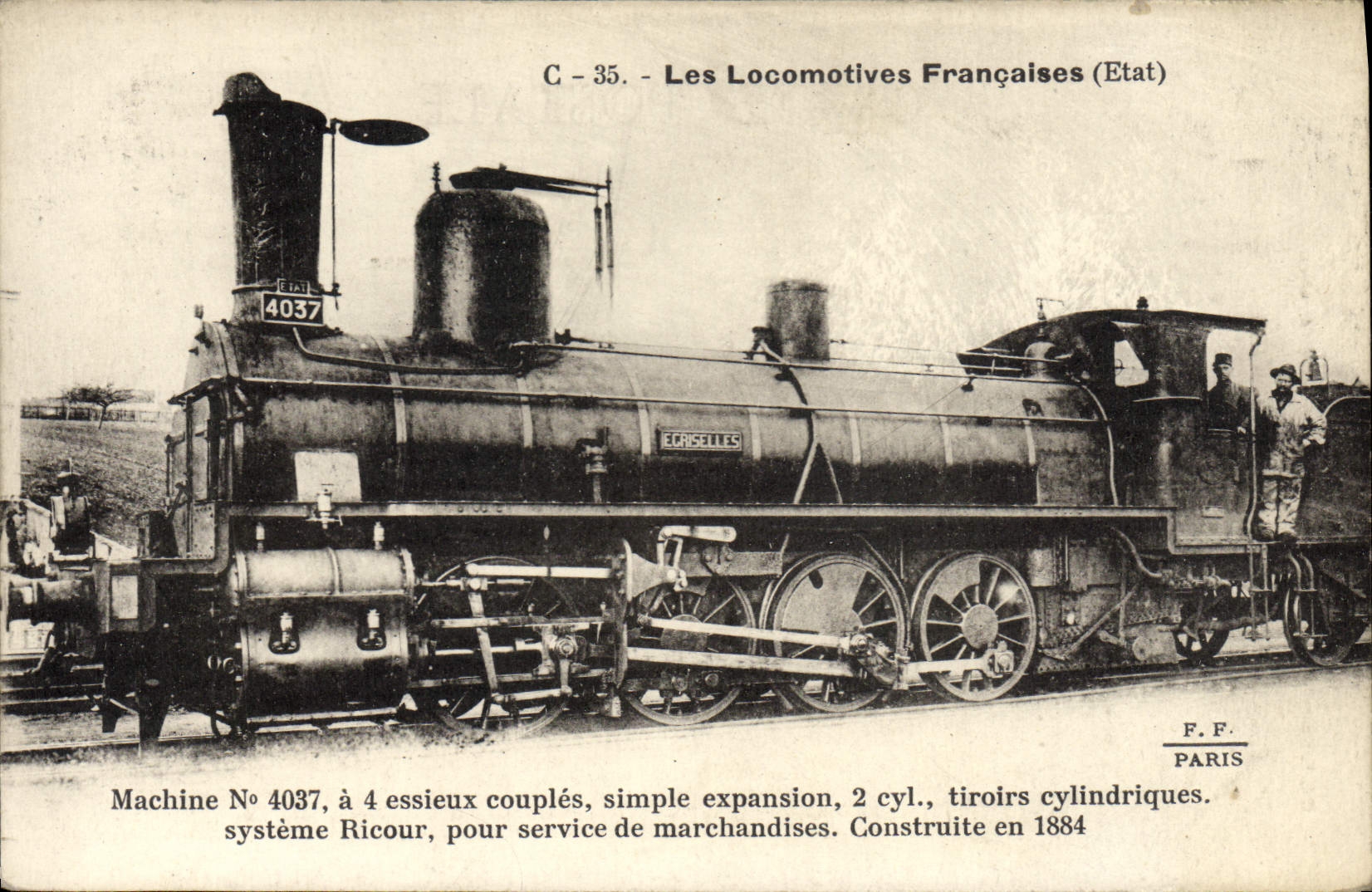 CPA Train Locomotive Machine 4037 a 4 essieux couples