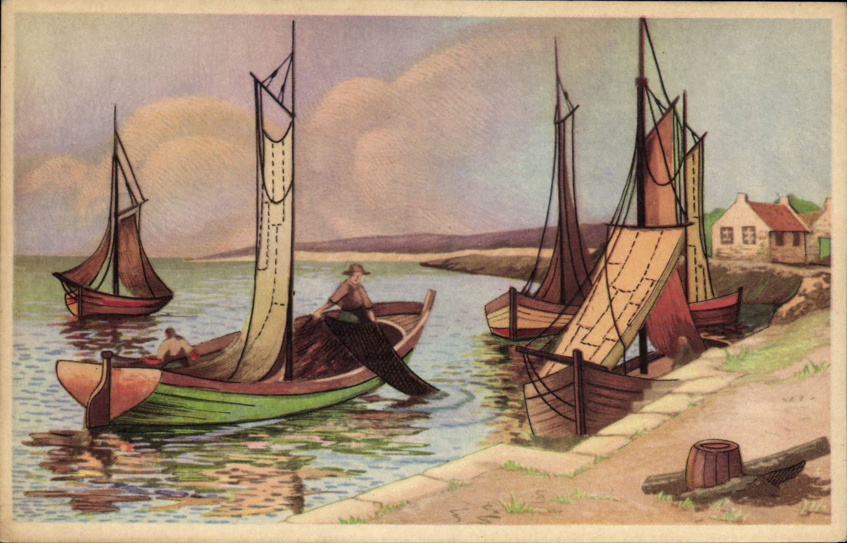 CPA Bateau Voilier peche
