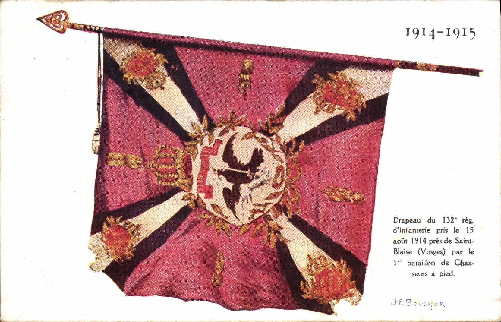 VINTAGE POSTCARD Militaria Flag of the 132eme regiment of infantry