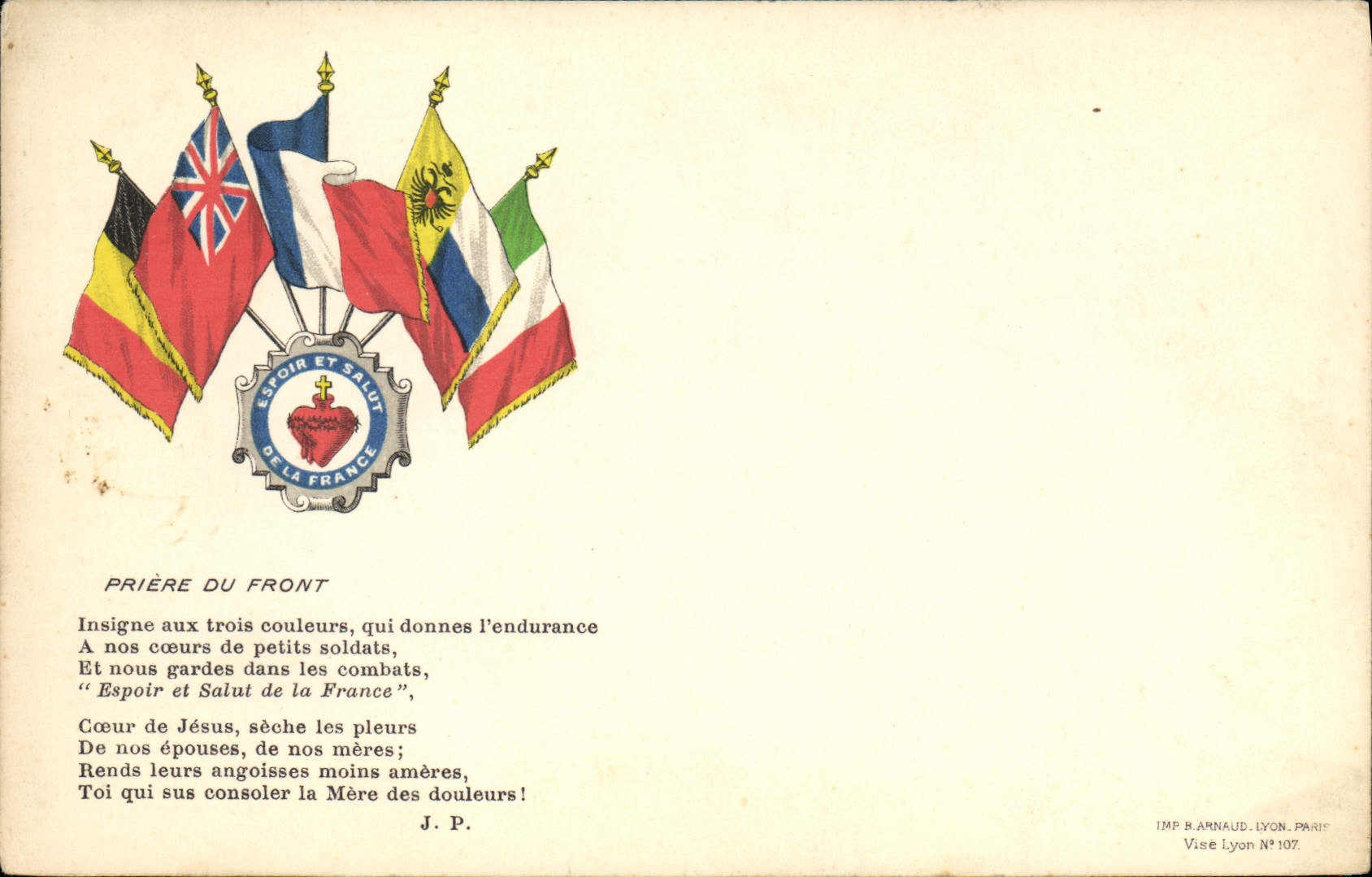 VINTAGE POSTCARD Militaria Prayer with the face Flags