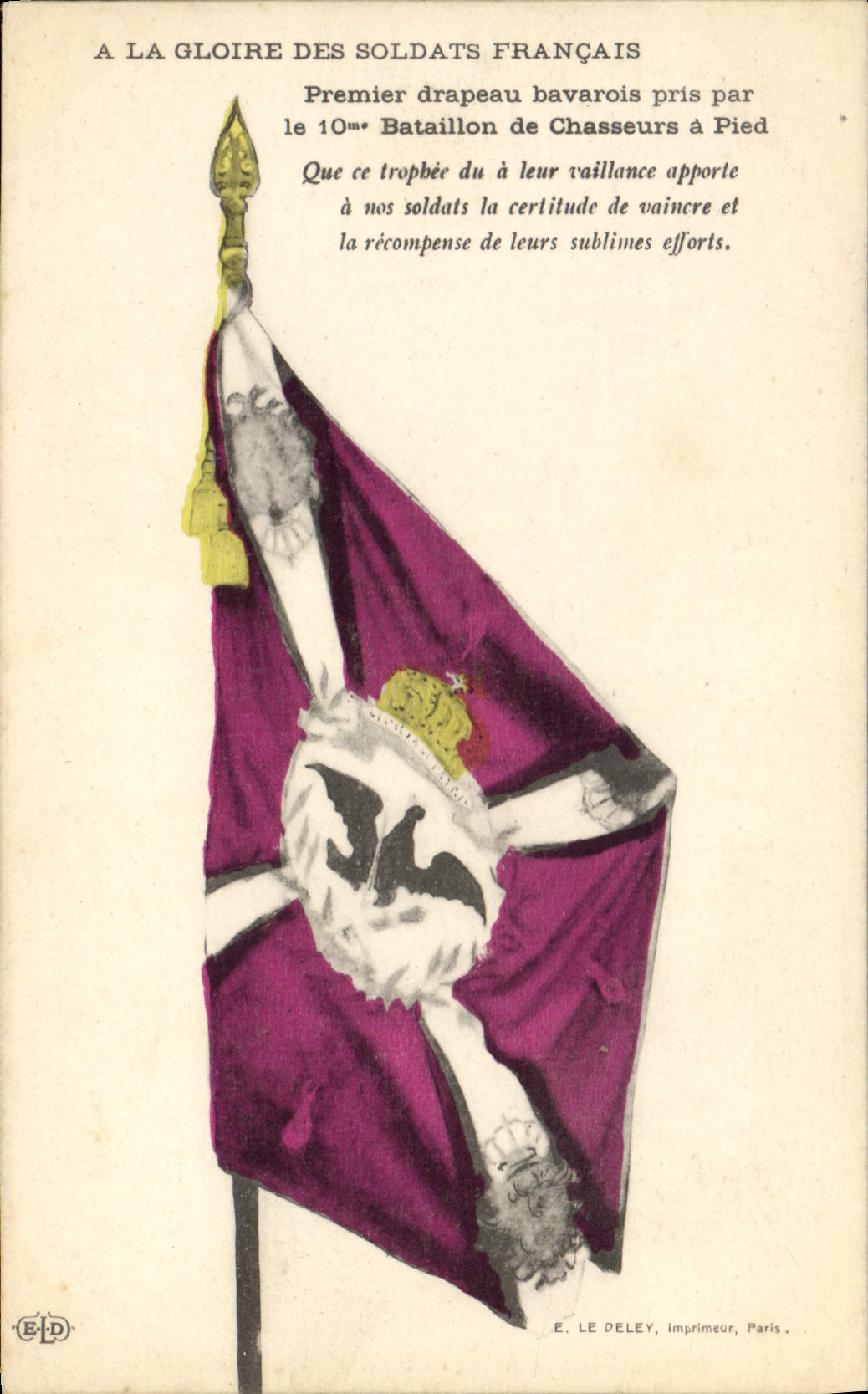 VINTAGE POSTCARD Militaria Drapeau Bavarian 10th battalion of hunters has foot