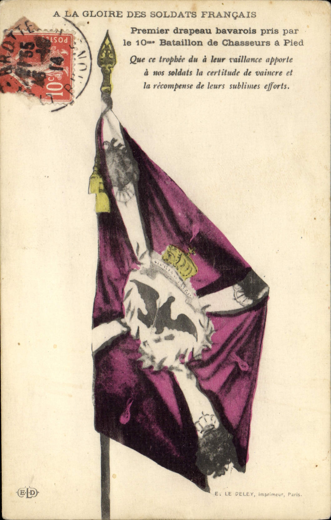 VINTAGE POSTCARD Militaria Drapeau Bavarian taken by the 10th battalion of hunters has foot