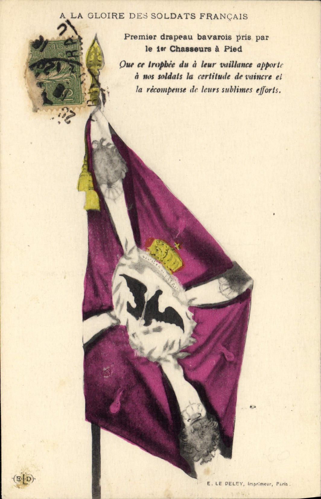 CPA Militaria Premier drapeau bavarois pris par le 1er chasseurs a pied