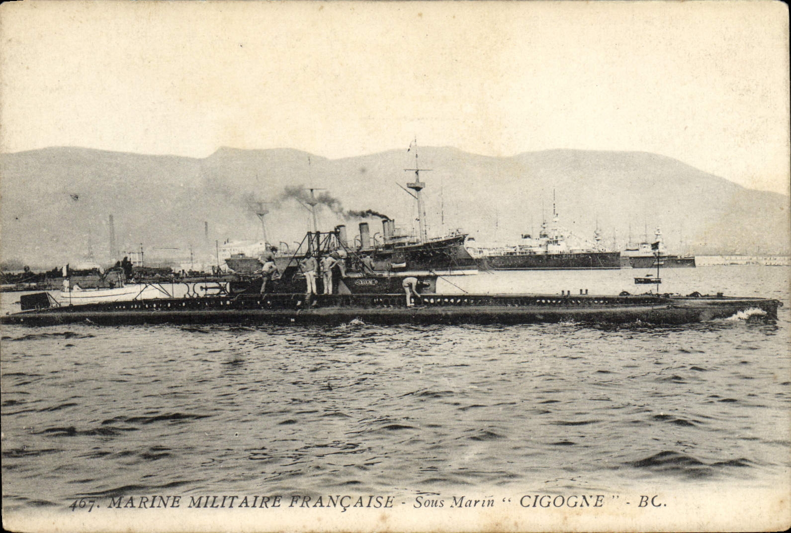 VINTAGE POSTCARD Boat Submarine Stork