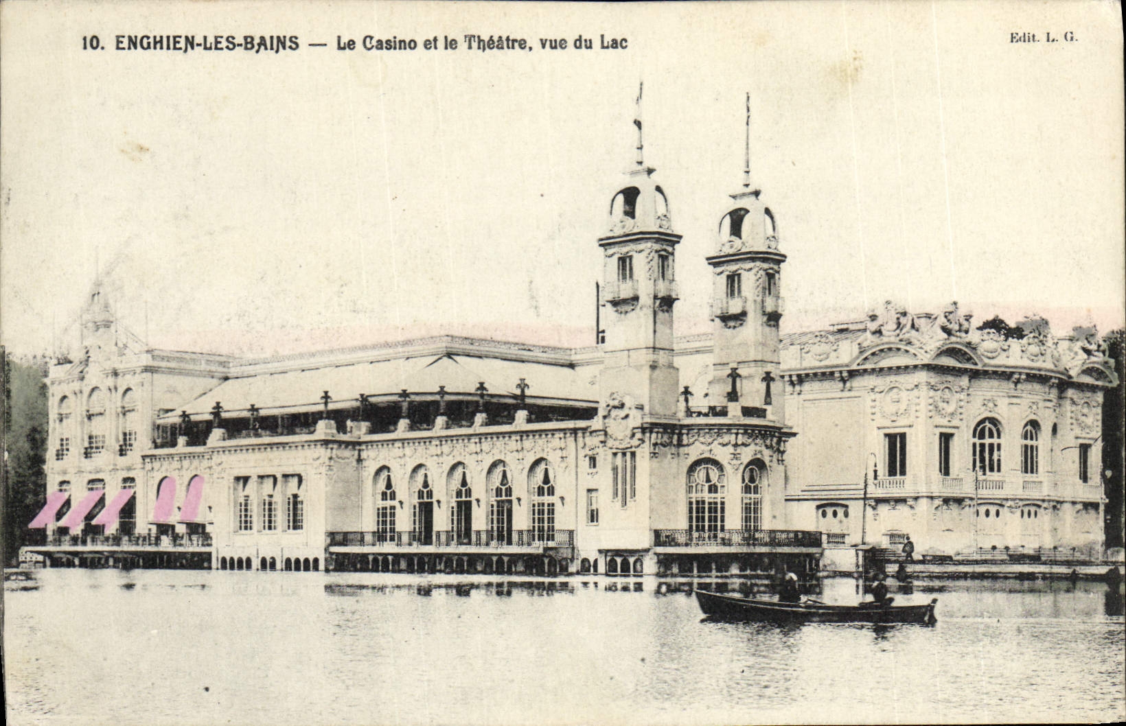 VINTAGE POSTCARD Enghien Theater les Bains the casino and the theater seen of the lake