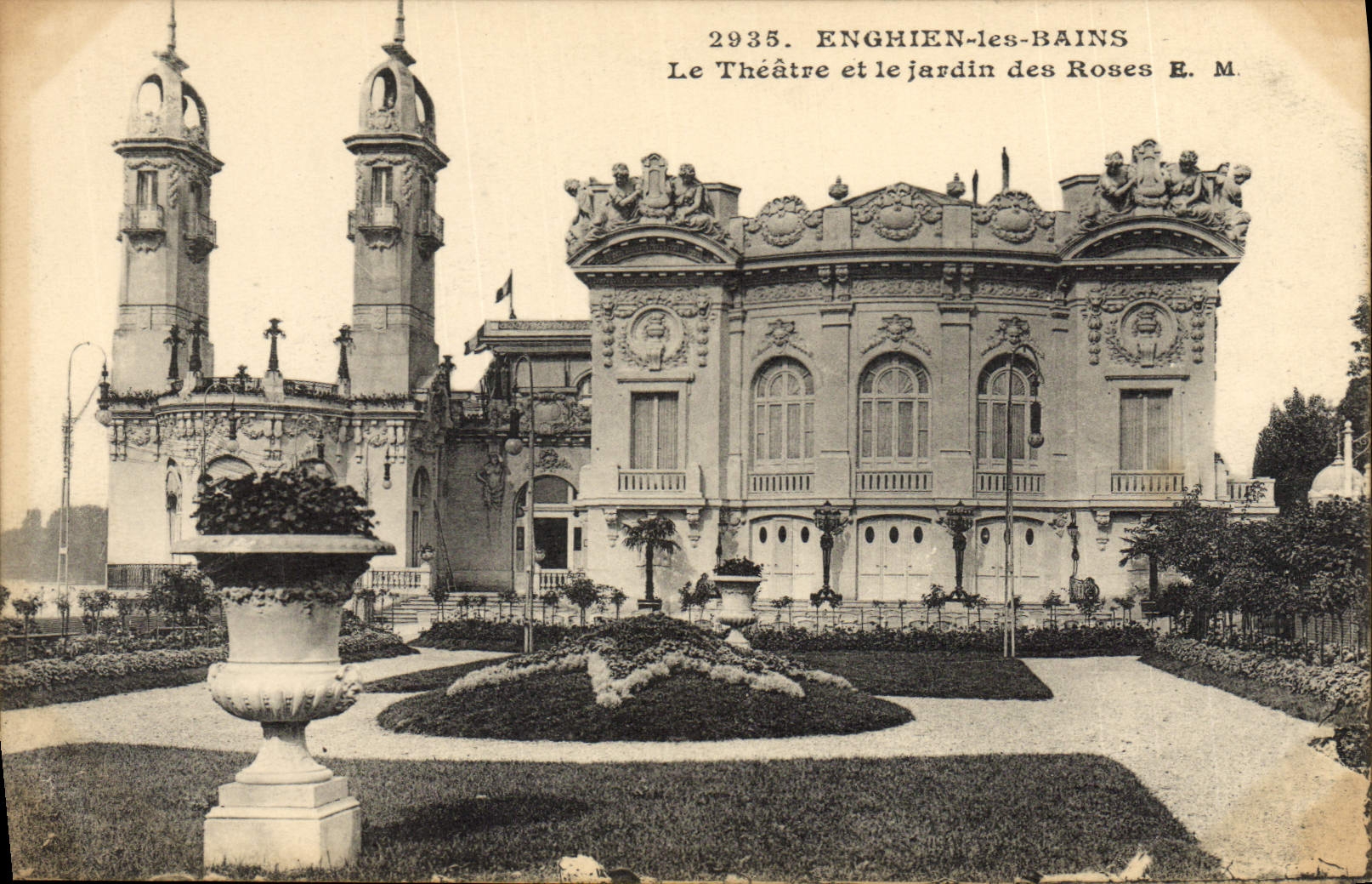 VINTAGE POSTCARD Enghien les Bains the Theater and the garden of the Roses