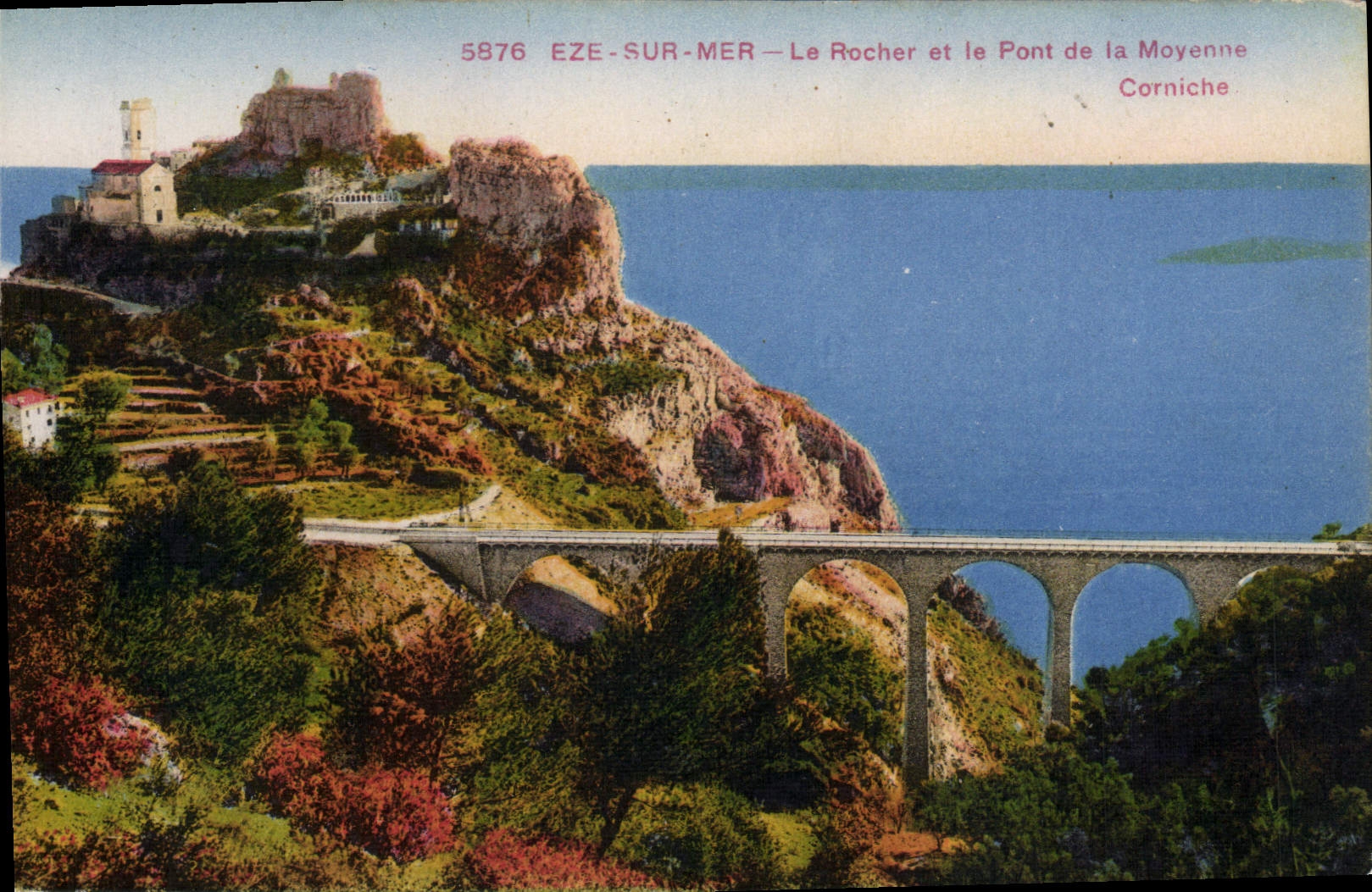 POSTAL Eze de la VENDIMIA en el mar la roca y el puente de la cornisa media