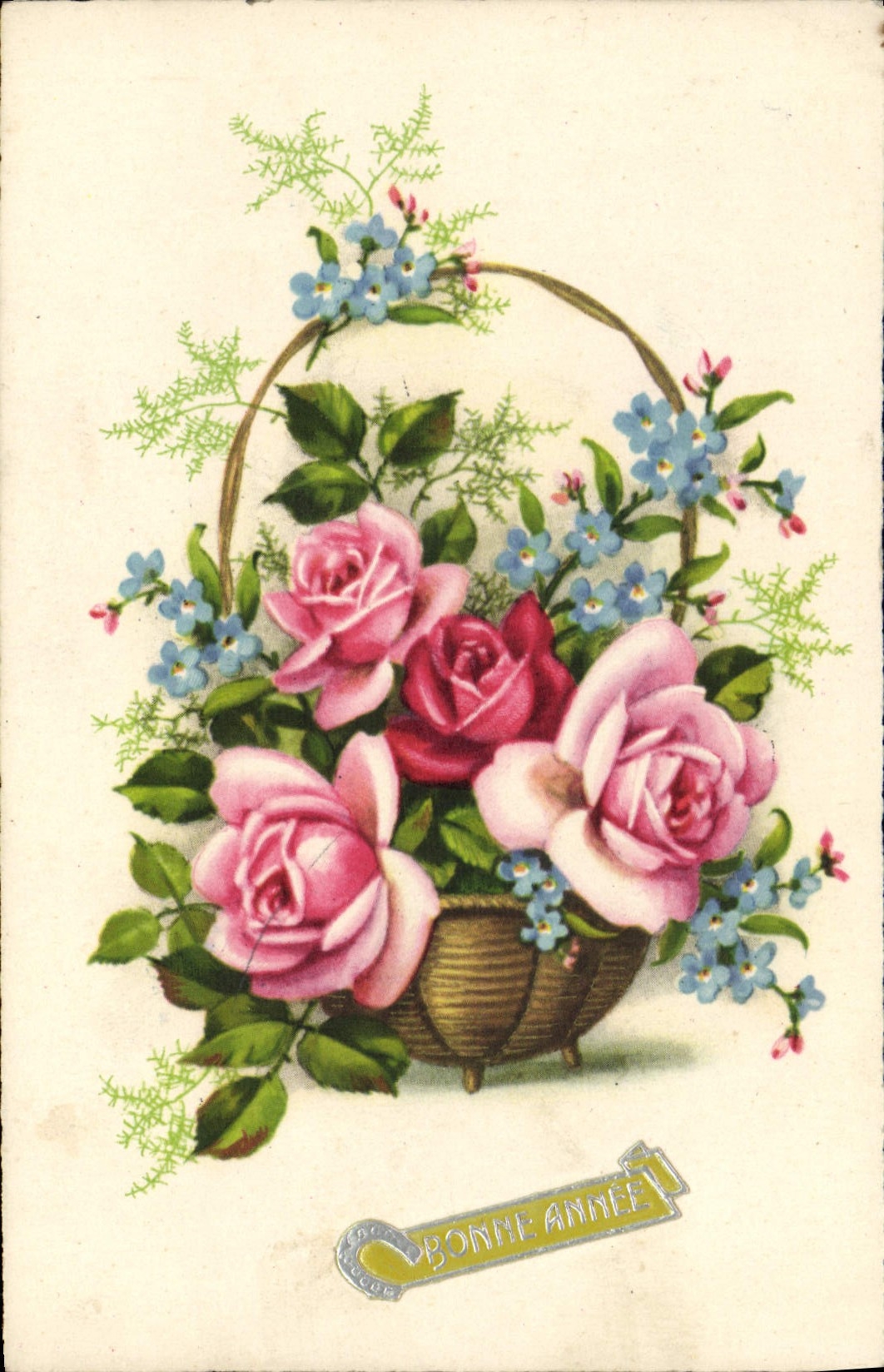 VINTAGE POSTCARD Bonee Year Flowers
